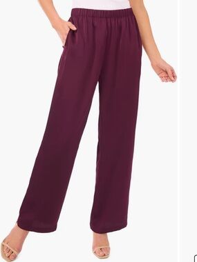 CeCe Straight Leg Elastic Waist Silky Feeling Pants in Deep Plum Size XL